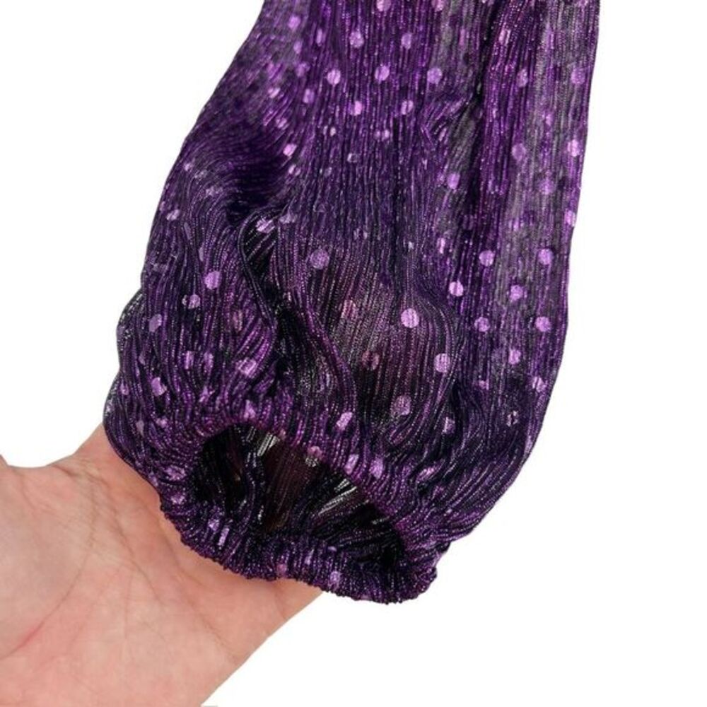 For Love & Lemons Womens L Purple La Vilette Metallic Puff Sleeve Top Plunge New - Picture 5 of 10